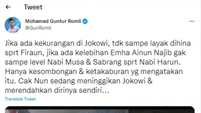 Viral Ucapan Cak Nun Jokowi Disebut Fir'aun, Kader PSI Beri Balasan Menohok