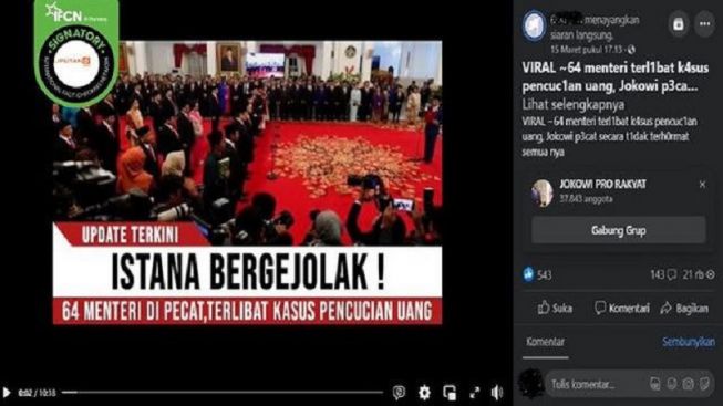 CEK FAKTA: 64 Menteri Kabinet Presiden Jokowi Terlibat Pencucian Uang, Benarkah?