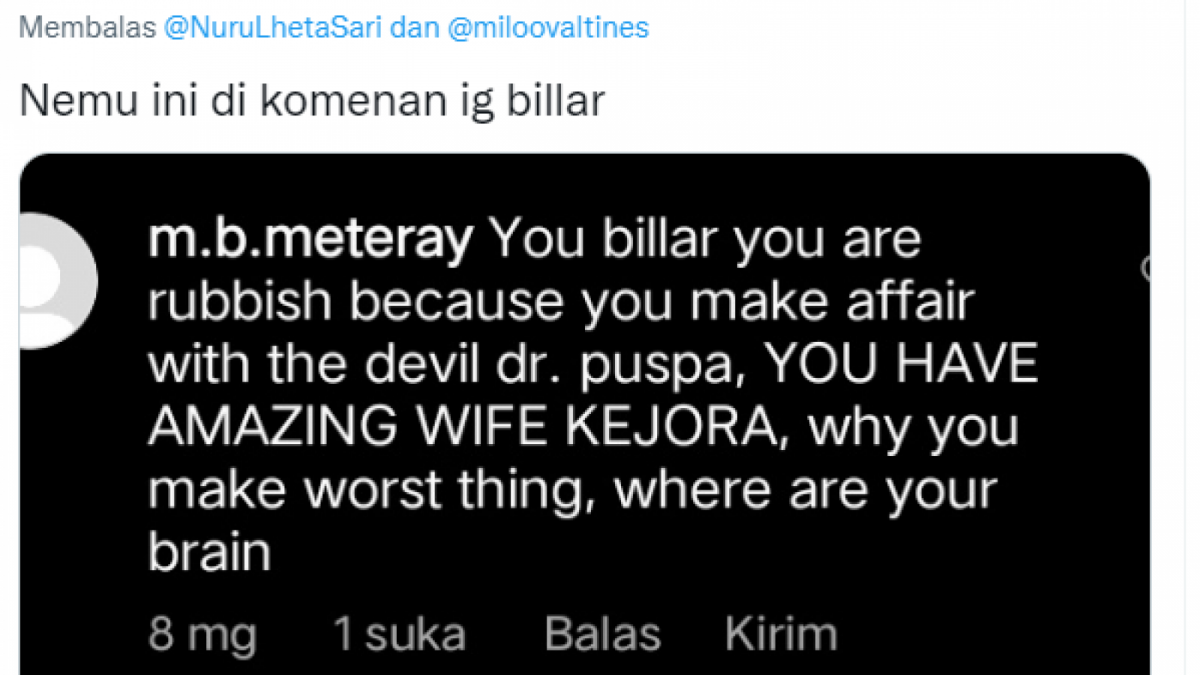 bukti Rizky Billar diduga selingkuh [tanggapan layar twitter]