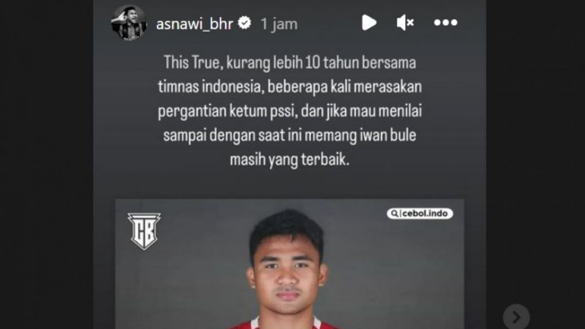 Unggahan instastory akun Instagram Asnawi Mangkualam beri dukungan untuk Iwan Bule [Instagram @asnawi_bhr]