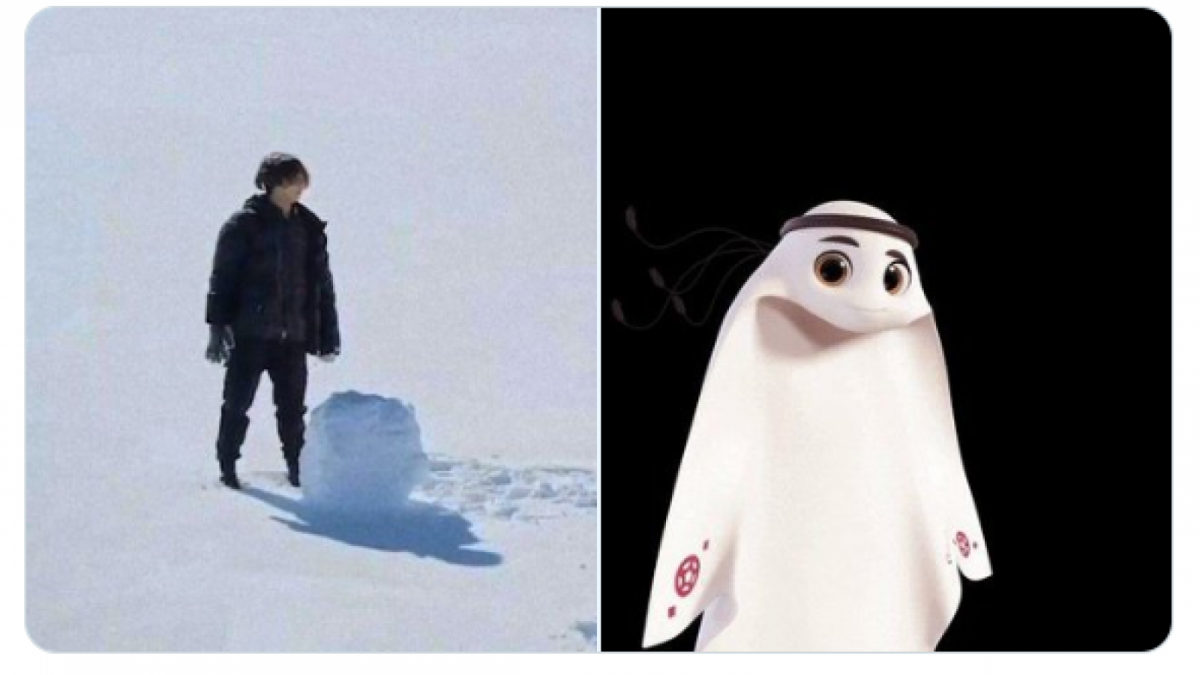 Jungkook dan La'eeb berdiri menatap [tangkapan layar Twitter @kooliac]