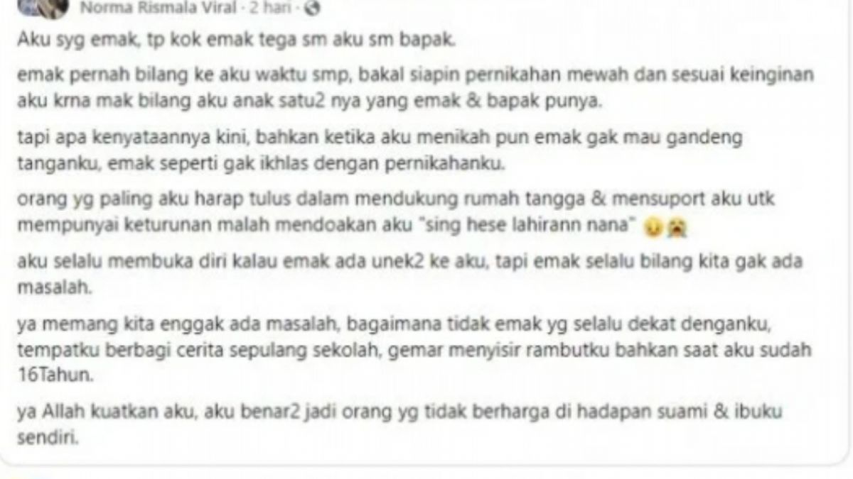 Tangkapan layar ucapan Norma Risma [Facebook]