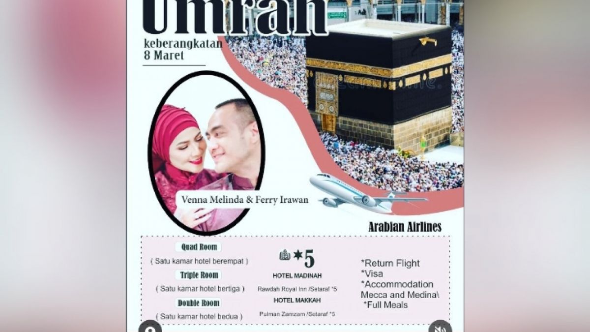 Poster Rencana Keberangkatan Umrah Athalla, Venna Melinda dan Ferry Irawan [Instagram/ @ferryirawanreal]