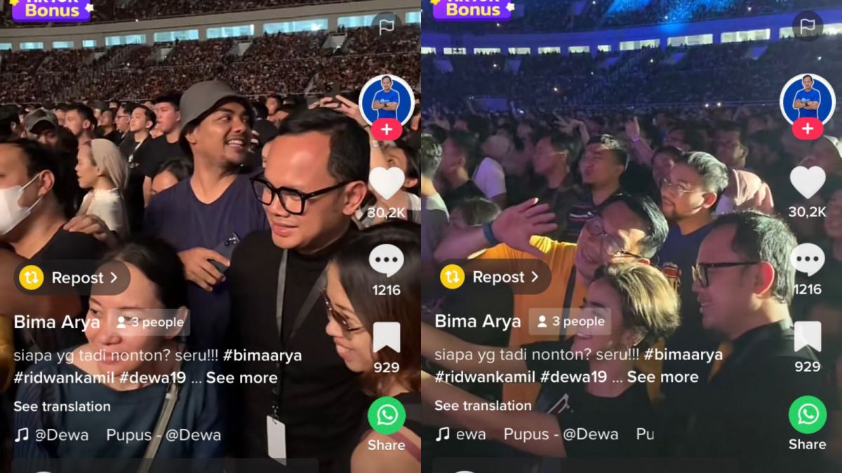 Ridwan Kamil dan Bima Arya di konser Dewa 19. [Tiktok Bima Arya.]