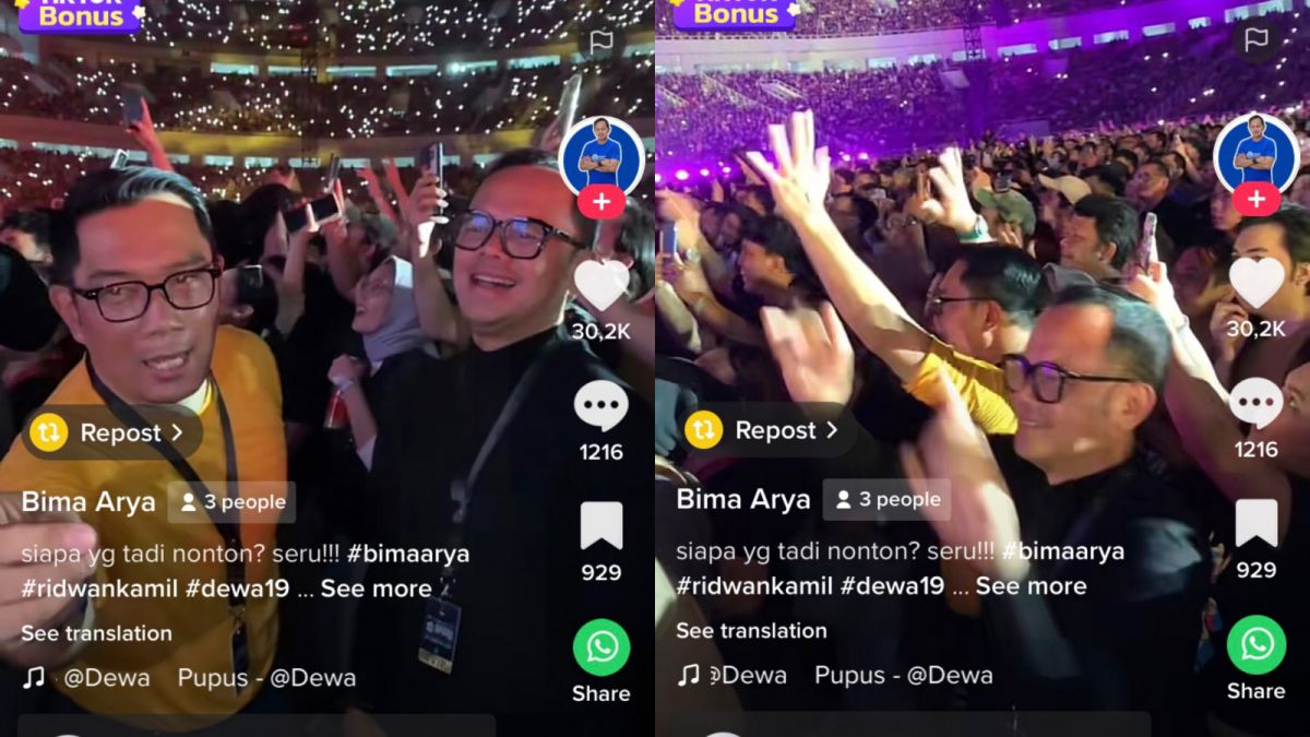 Ridwan kamil dan Bima Arya di konser Dewa 19. [Tiktok Bima Arya.]