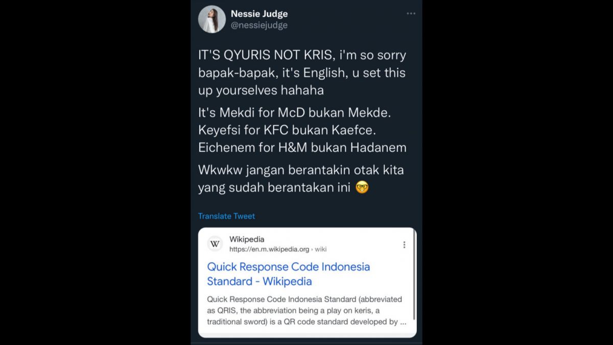 Tweet Nessie Judge. [Akun @nessiejudge]