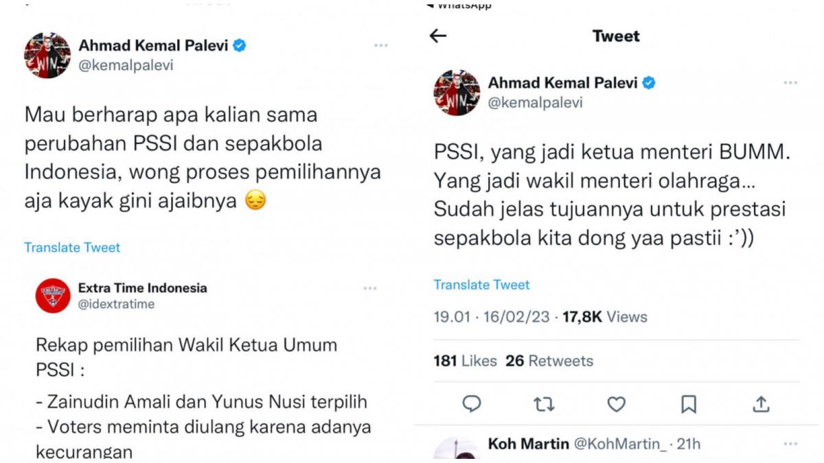 Sindir Kemal Palevi sindir pemilihan Ketua dan Wakil Ketua PSSI. [Twitter @kemalpalevi]