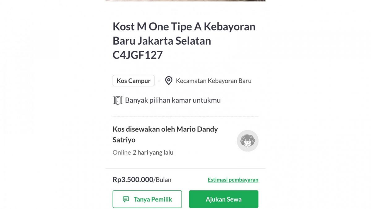 Diduga kost milik Mario Dandy Satrio. [Twitter]