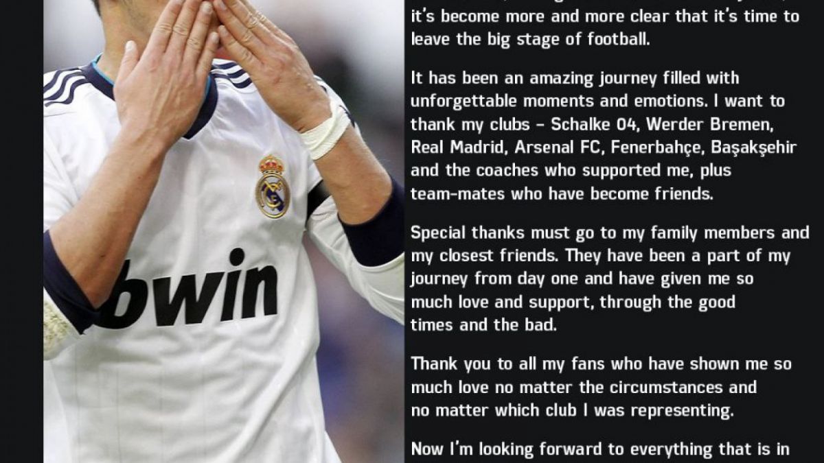 Surat dari Mesut Ozil ketika mengungkapkan bahwa dirinya pensiun dari dunia sepak bola [Twitter/Mesut Ozil]