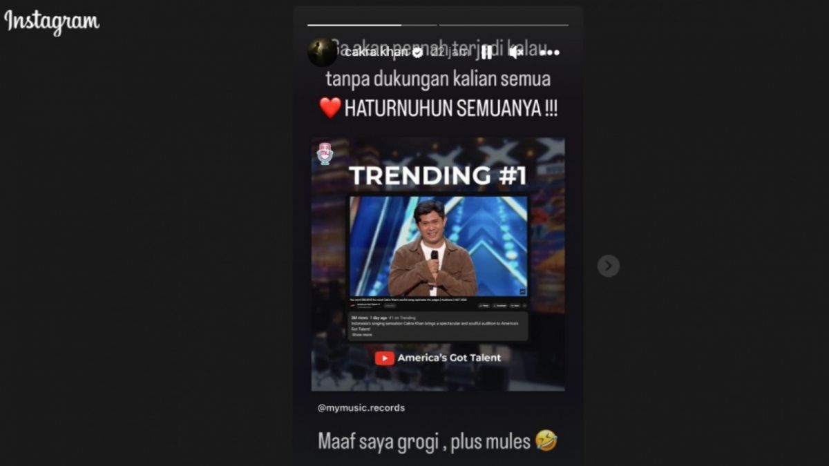 Cakra Khan akui grogi dan mulas saat tampil di AGT 2023 [Instagram @cakra.khan]