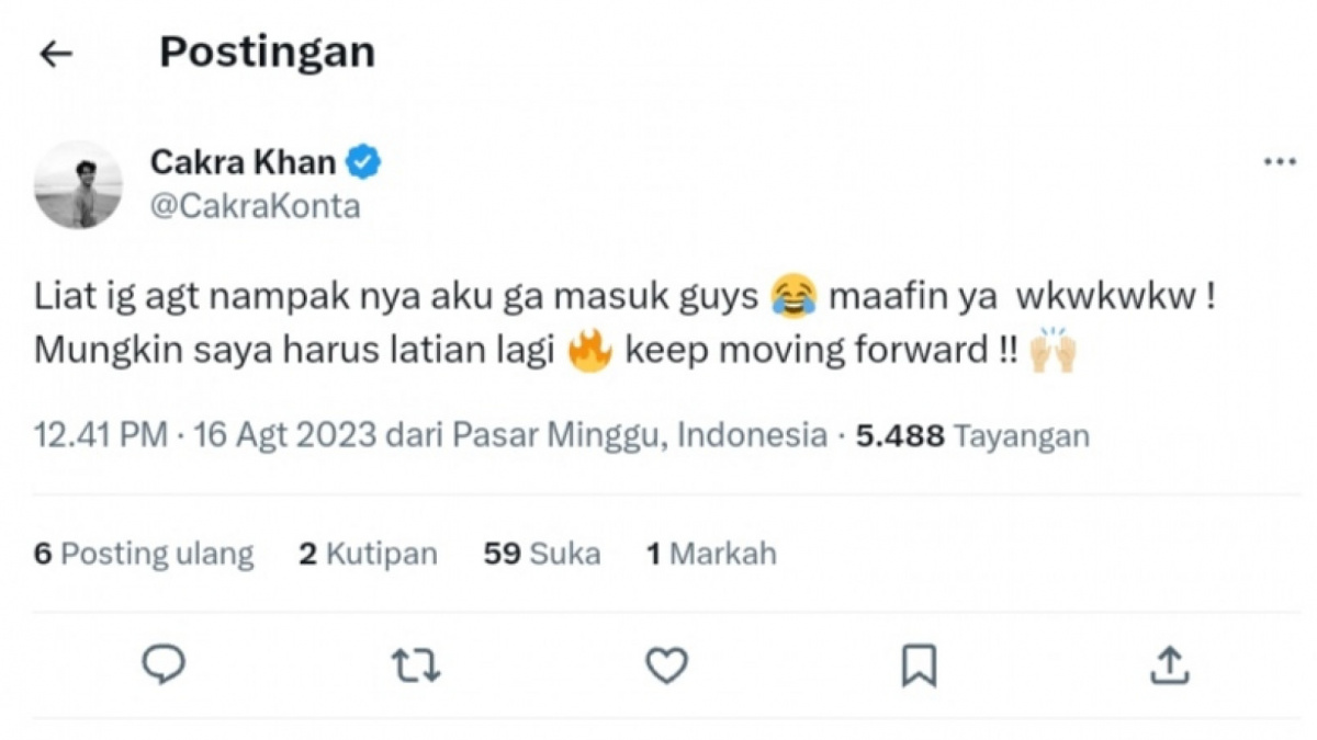 Cakra Khan tidak lolos di AGT [Twitter/ @CakraKonta]