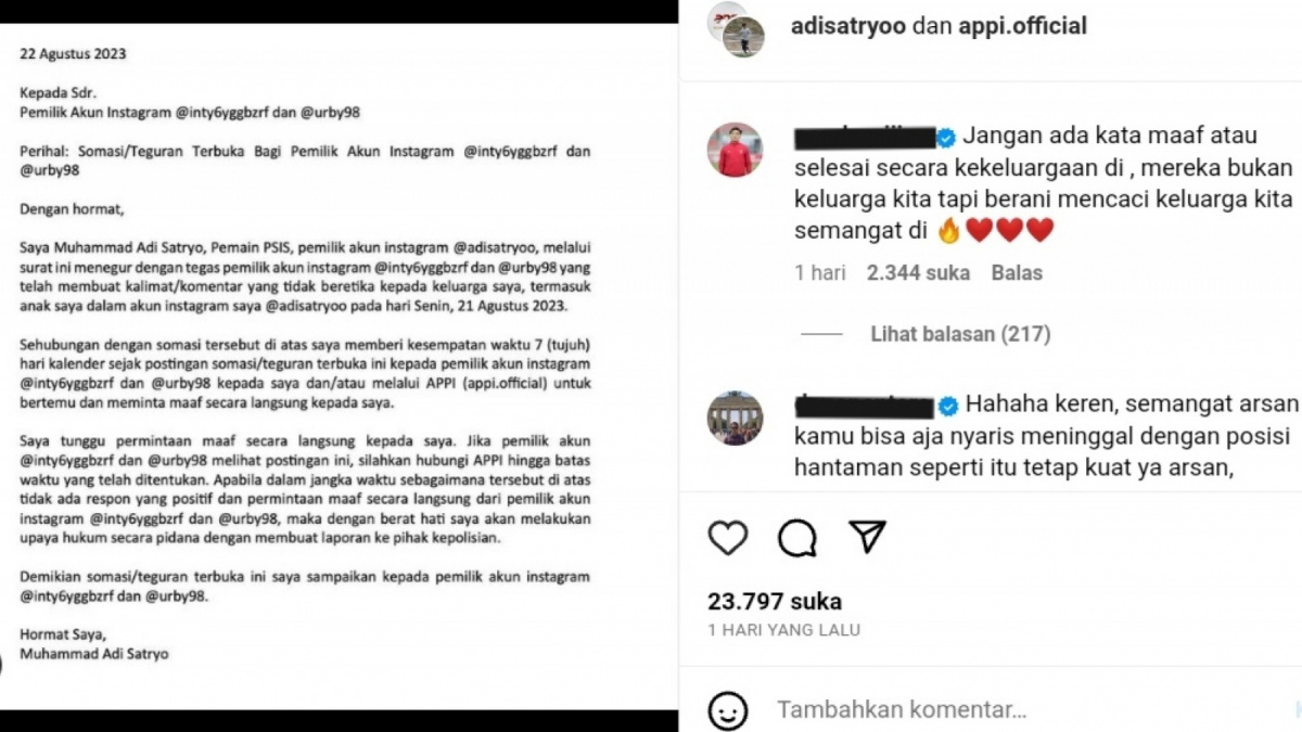 kiper PSIS ancam pidanankan haters [Instagram/ @adisatryoo]
