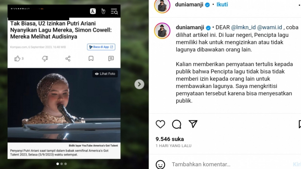 Anji soroti ijin lagu oleh penyanyi lain [Instagram/ @duniamanji]