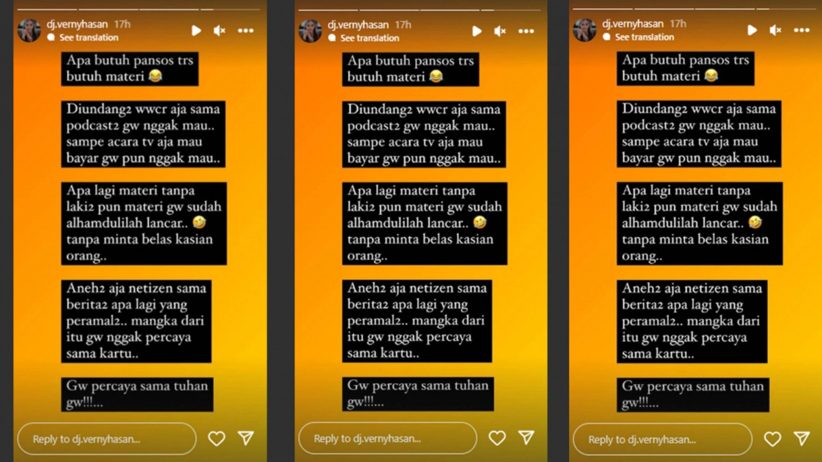 Verny Hasan mengaku tidak percaya ramalan [Instagram/ dj.vernyhasan]