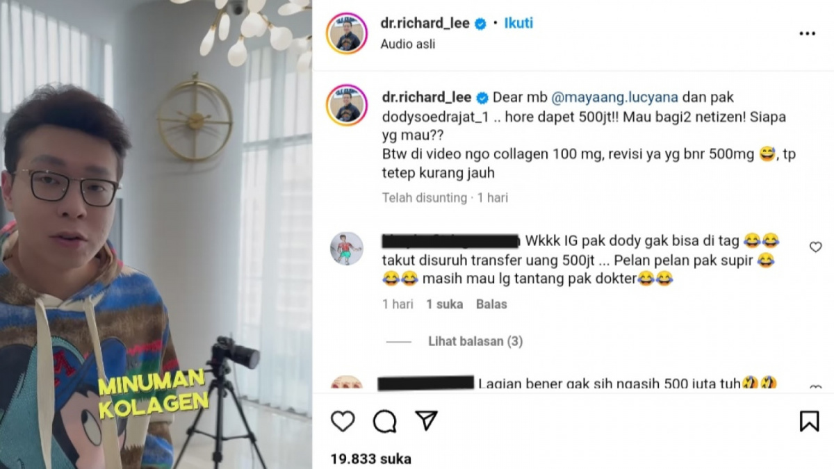 Dokter Richard luruskan opini keliru Mayang soal kolagen [Instagram/ dr.richard_lee]