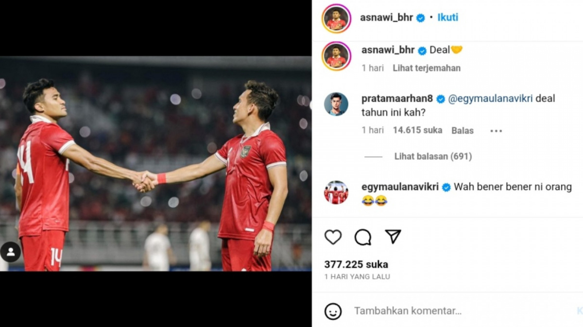 Pratama Anhar komentari unggahan Asnawi [Instagram/ @asnawi_bhr]