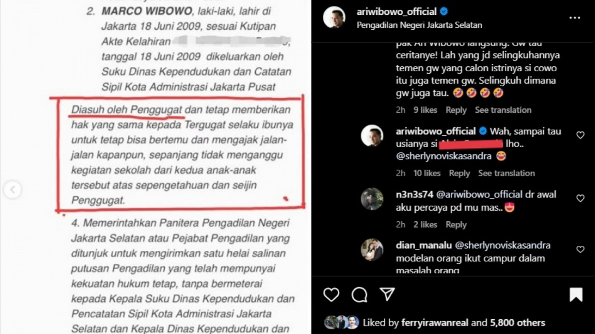 Ari Wibowo menyebut nama seorang pria dalam komentar ungghannya di Instagram [Instagram/ @ariwibowo_official]