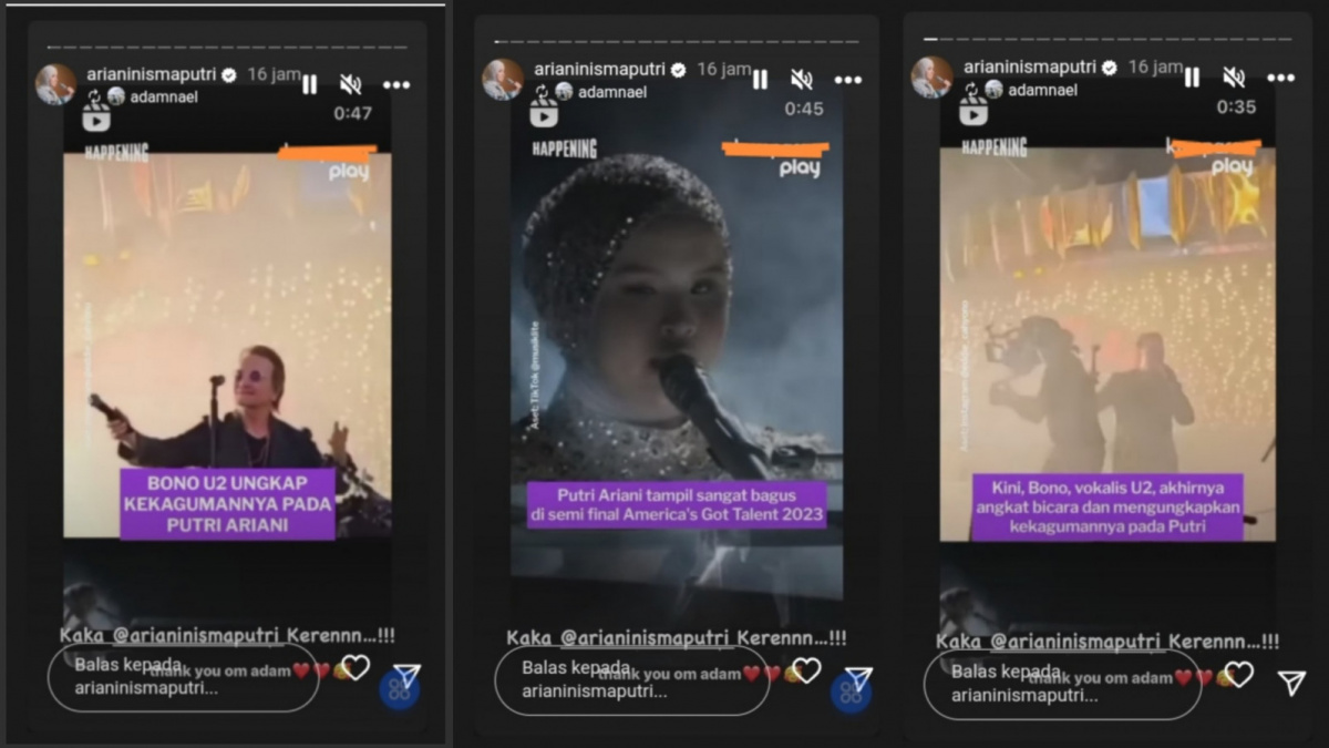 Putri Ariani unggah pujian vokalis U2, Bono [Instagram/ @arianinismaputri]