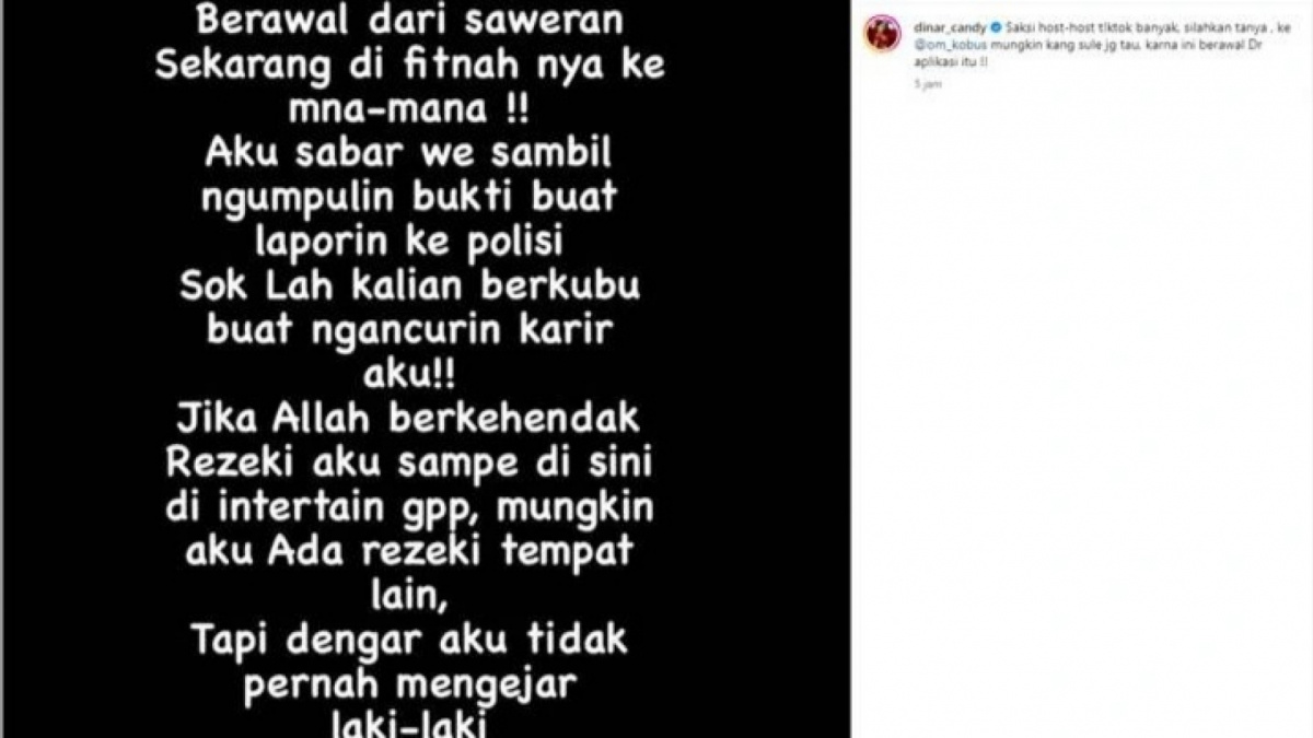 Unggahan Dinar Candy yang dihapus namun tersebar di internet [Instagram/ @dinar_candy]