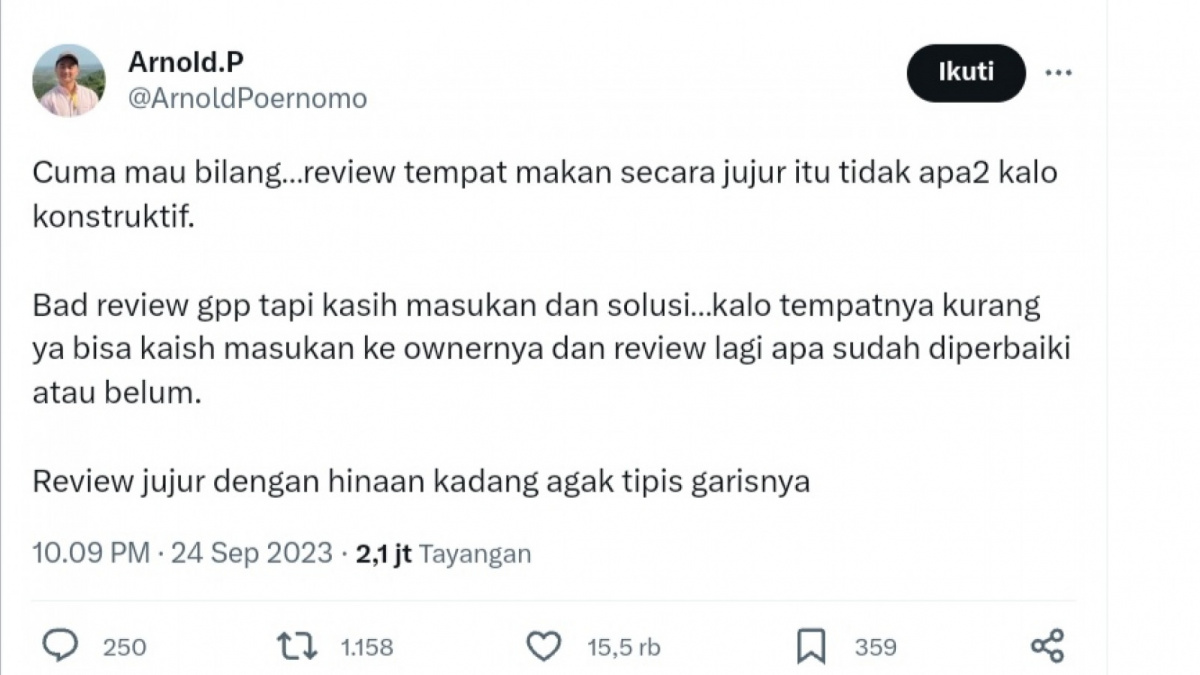 cuitan Chef Arnold [X/ @arnoldpoernomo]