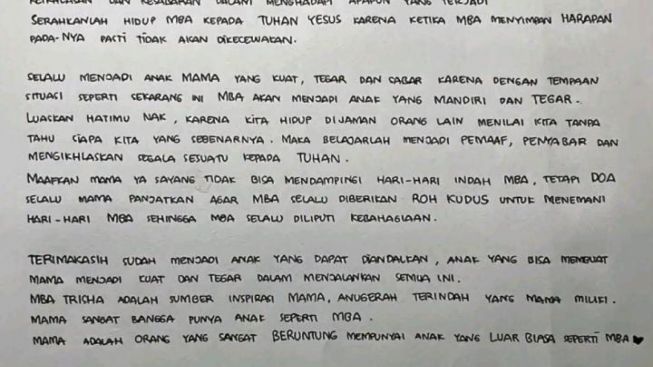 Beri Pesan Ulang Tahun Untuk Trisha Eungelica, Tulisan Tangan Putri Candrawathi Tuai Sorotan