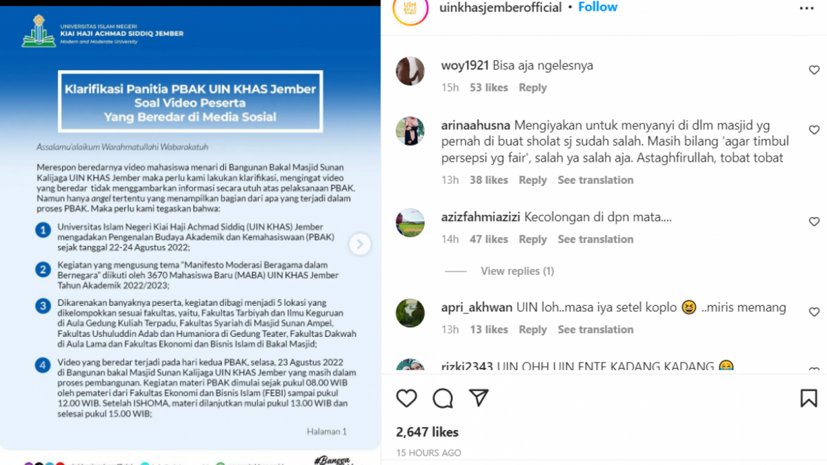 Klarifikasi UIN Khas [Instagram @uinkhasjemberofficial]