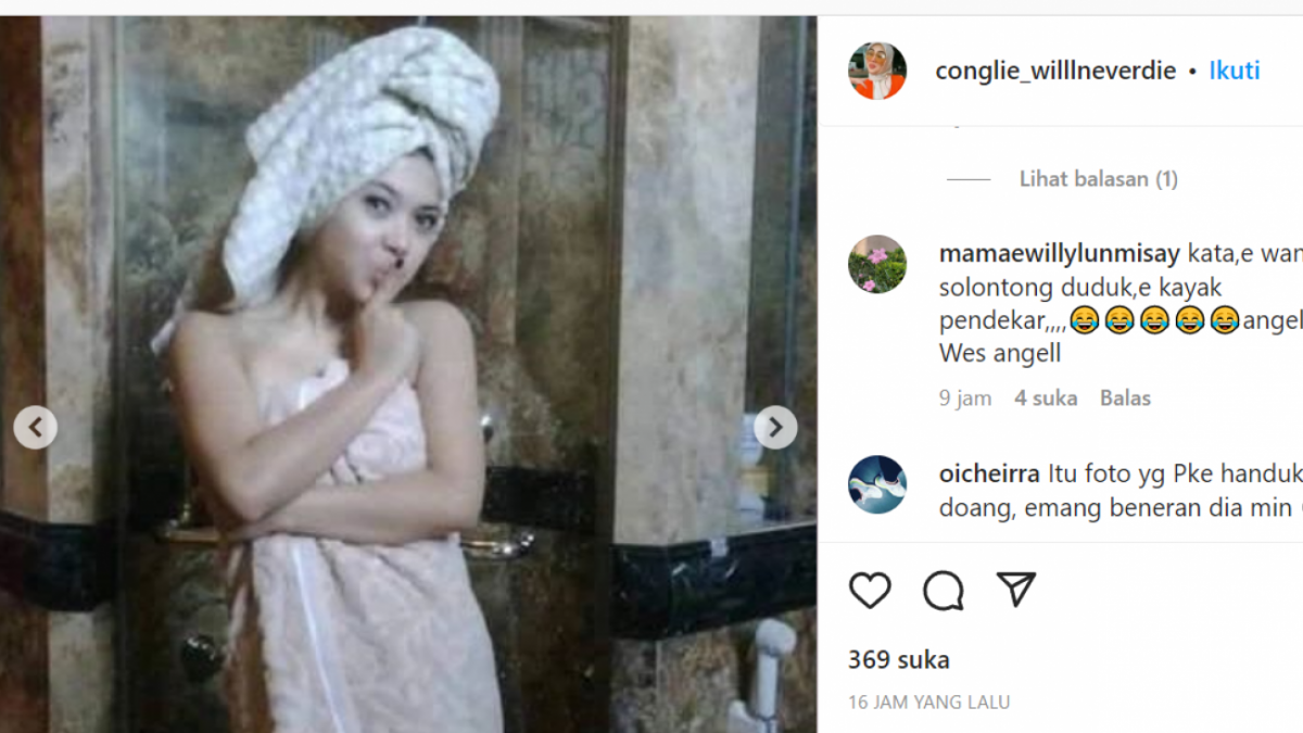 potret diduga Syahrini hanya kenakna handuk [(instagram@conglie_willneverdie)]