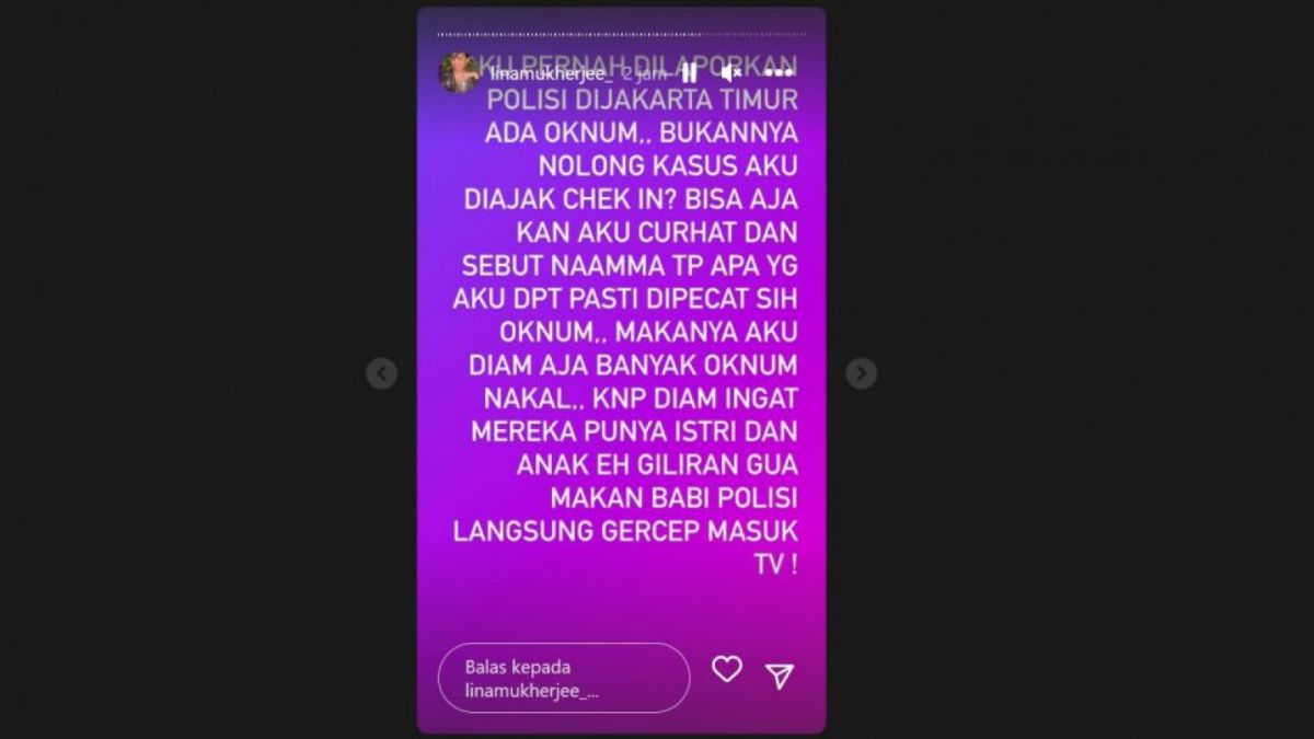 Lina Mukherjee mengaku dilecehkan oknum polisi [Instagram/@linamukherjee_]