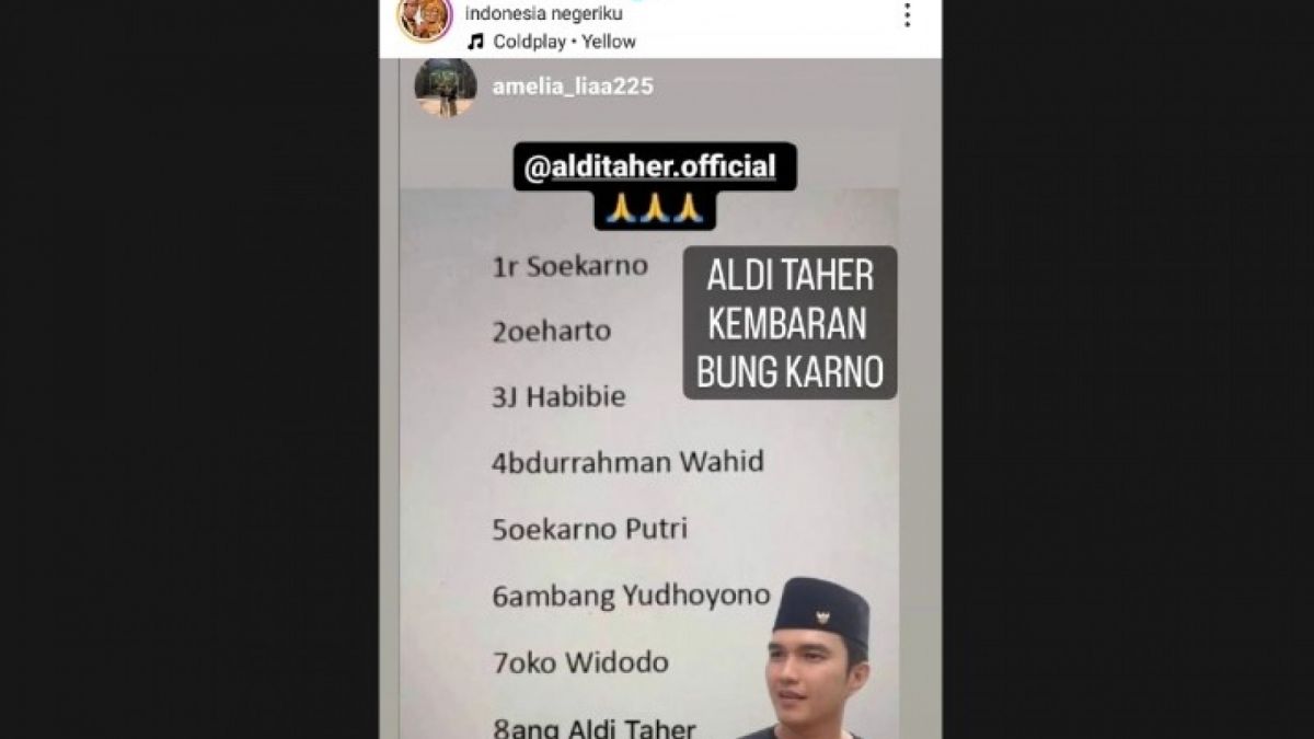 Inilah postingan pendukung Aldi Taher [Tangkapan layar Instagram @alditaher.official]
