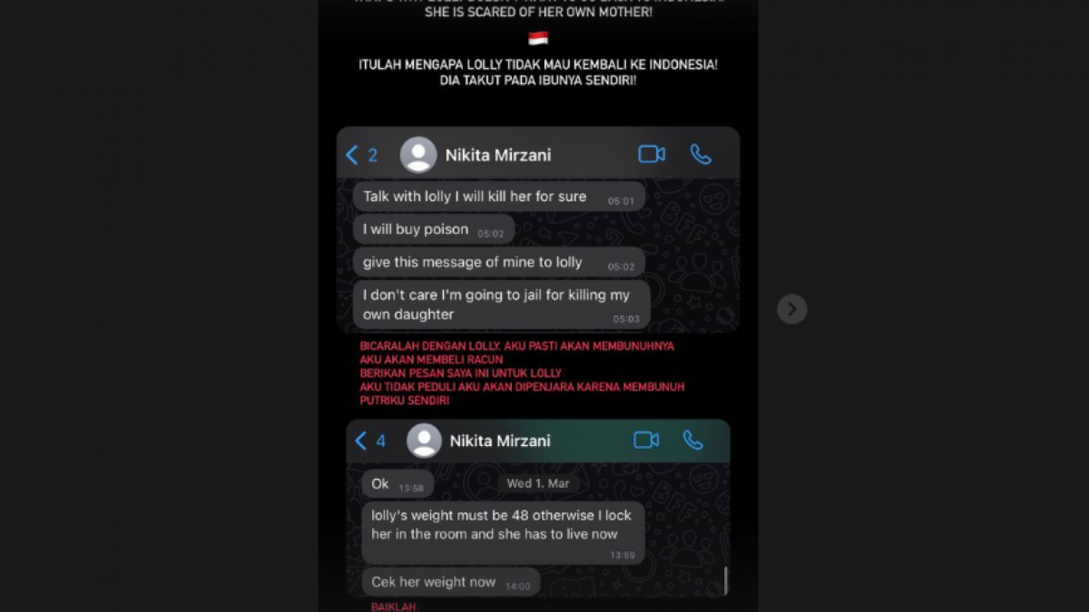 tangkapan layar insta story Antonio Dedola yang berisi ancaman pembunuhan NIkita Mirzani terhadap Lolly. [@toni.dedola]