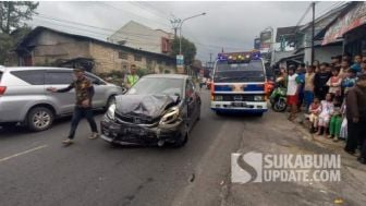 Kecelakaan Kembali terjadi, Honda Brio Hilang Kendali di Sukabumi