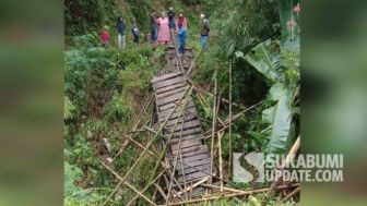 Jadi Akses Utama Warga dan Anak Sekolah, Jembatan di Cibitung Sukabumi Ambruk