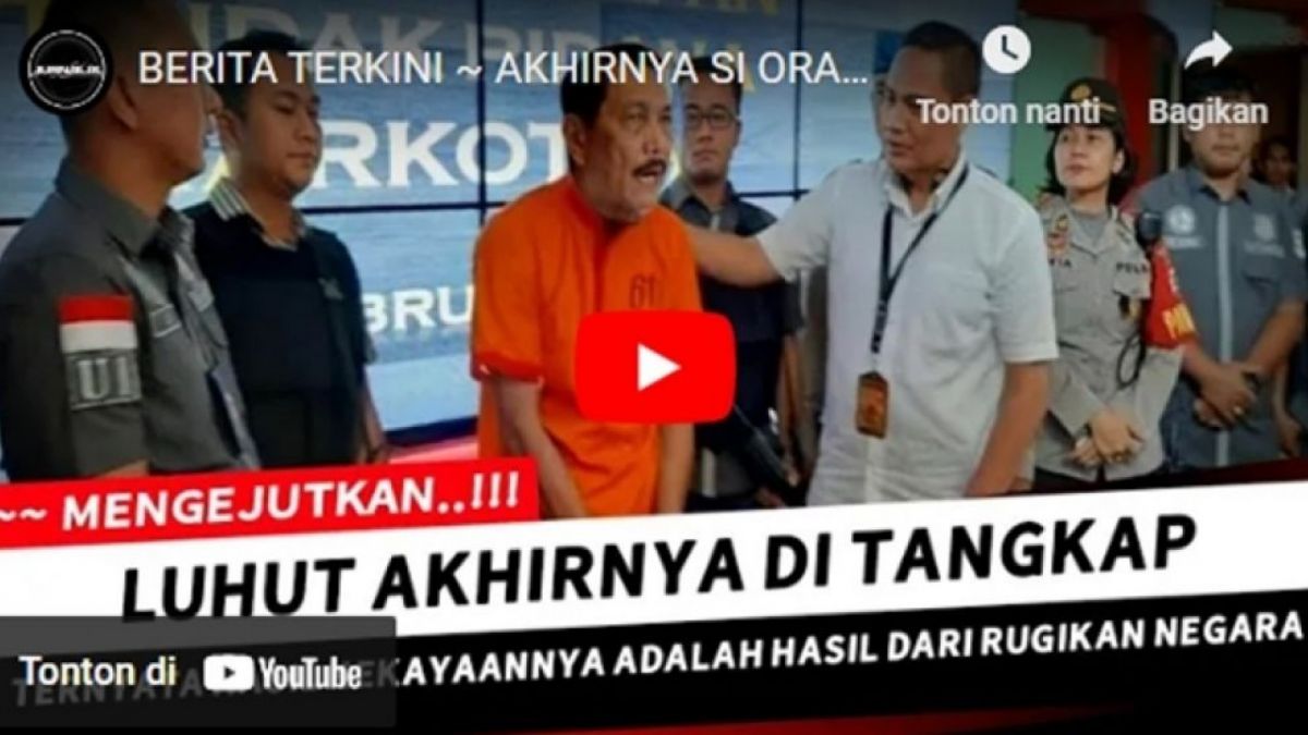 Tangkapan layar video dengan narasi Menko Marives Luhut Binsar Pandjaitan ditangkap oleh KPK karena kekayaannya adalah hasil merugikan negara. (YouTube/JURNALIS)