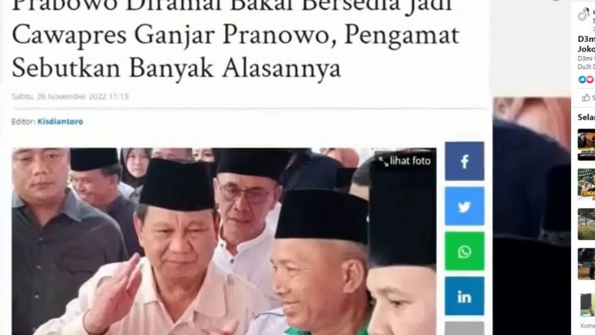 Tangkapan layar unggahan dengan klaim Jokowi resmi menunjuk Ganjar-Prabowo maju Pilpres 2024 [Facebook/Kuat Kita Bersinar]
