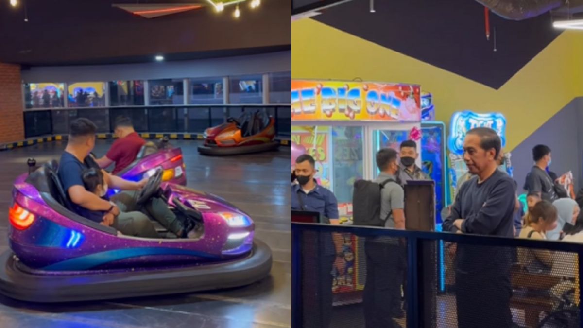 Presiden Jokowi melihat kedua cucunya main bom-bom car. [Instagram @bobbynst]