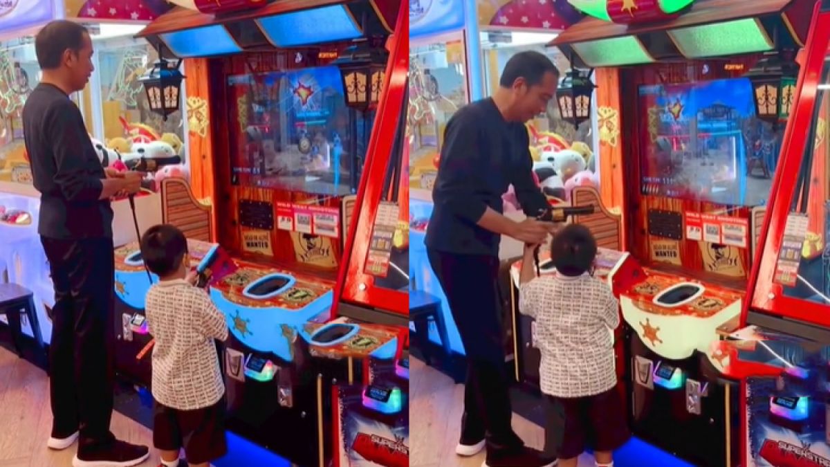 Presiden Jokowi bermain bersama cucunya Panembahan Al Nahyan Nasution. [TikTok @bobbynasution._]