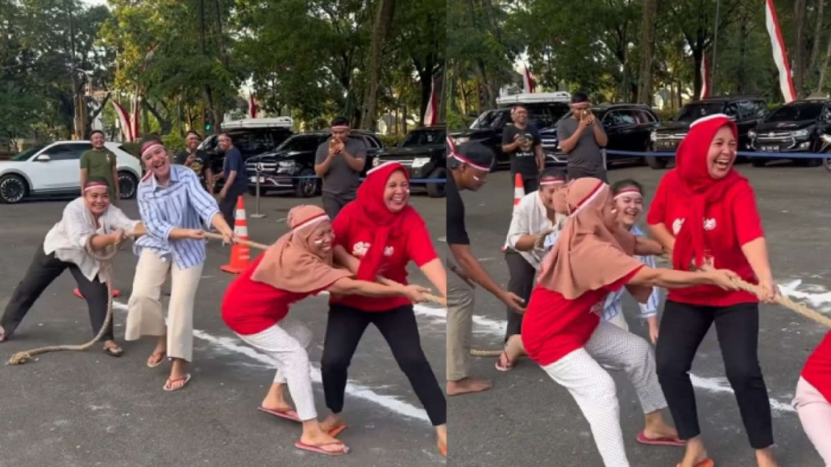 Kahiyang Ayu ikut lomba tarik tambang. [Instagram @bobbynst]