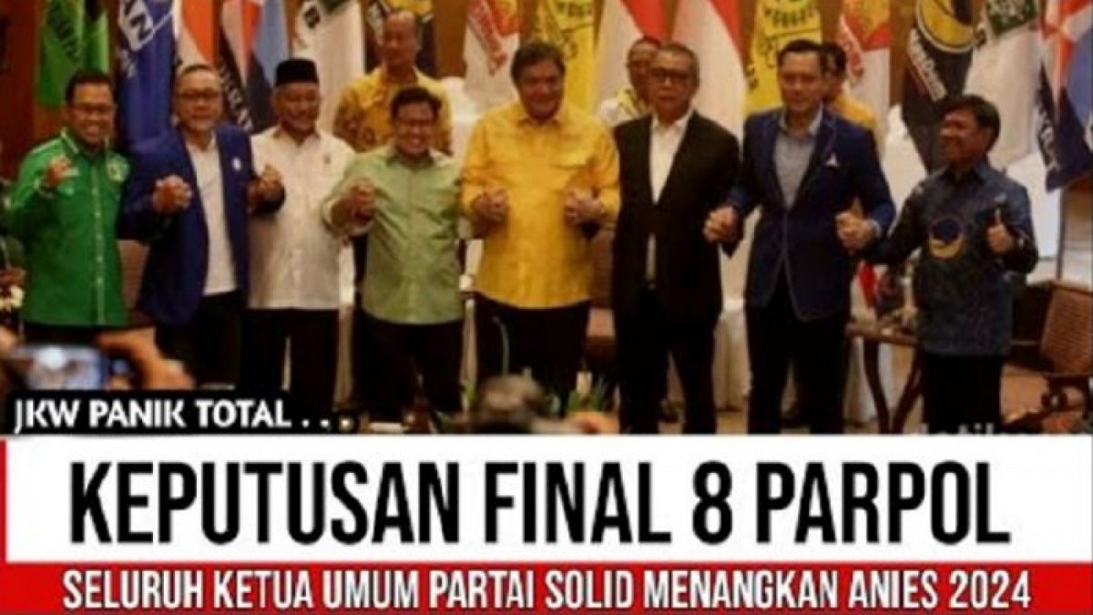 Tangkapan layar narasi hoaks yang menyatakan Megawati panik delapan partai menangkan Anies di 2024. [YouTube]