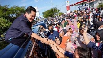 Menteri BUMN Kunjungi Sumbar, Ada Spanduk 'Erick Thohir For President 2024'