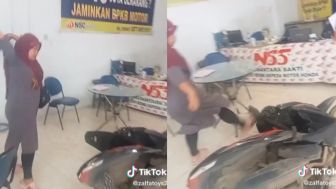 Viral Video Emak-emak Ngamuk dan Rusak Motor di Kantor Leasing