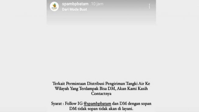 Krisis Air, Warga Malah Disuruh Follow Instagram SPAM Batam, Nitizen: Agak Lain Emang, Gila Followers Kalian Ya?