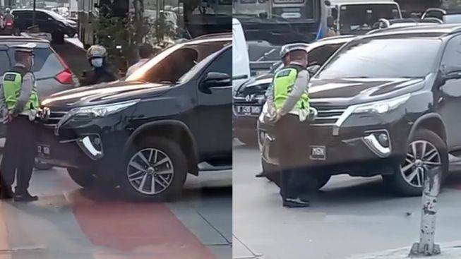 Heboh Aksi Pengemudi Fortuner Hitam Seruduk Polisi