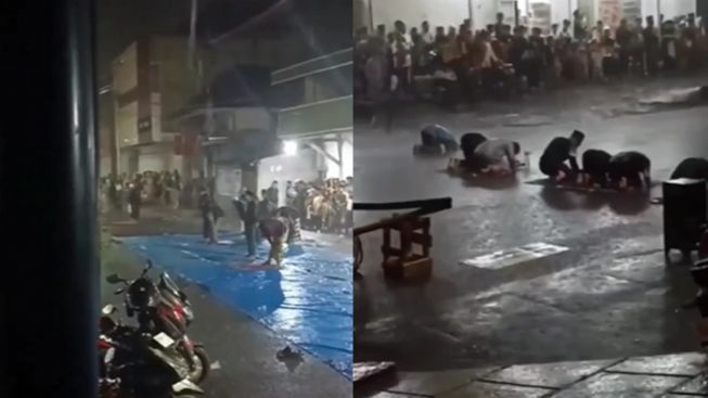 Viral Sejumlah Jemaah Tetap Salat Meski Diguyur Hujan Deras