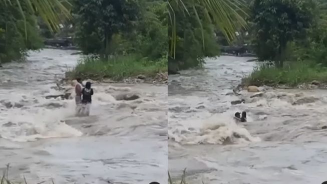 Momen Sepasang Kekasih Berpelukan Terseret Arus Banjir Bandang Sembahe