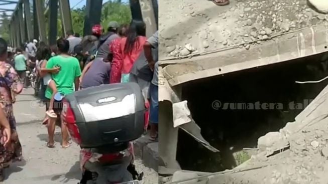 Jembatan Rusak di Langkat Bikin Ibu dan Anak Jatuh ke Sungai, Polisi Evakuasi