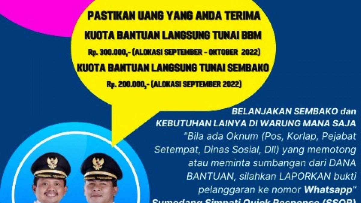 Informasi penyaluran BLT BBM dan bansos sembako di Kabupaten Sumedang. [Sumedangkab.go.id]
