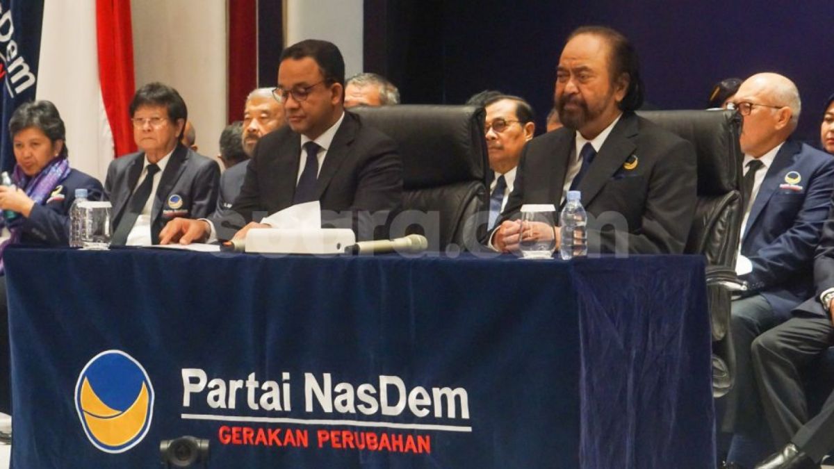 NasDem Deklarasi Calon Presiden 2024 ; Anies Baswedan ; Surya Paloh [Suara.com/Alfian Winanto]