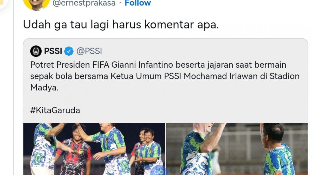 tangkapan layar Twitter Ernest