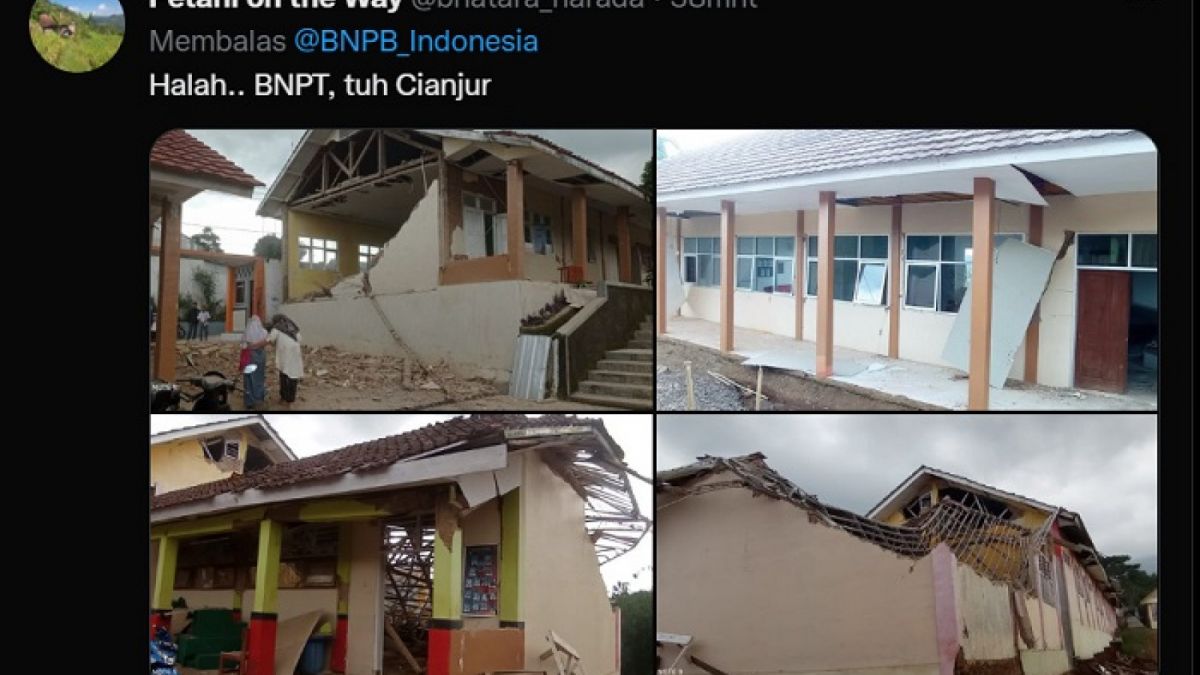 Pasca gempa mengguncang Kabupaten Cianjur dengan kekuatan magnitudo 5.6, beredar di media sosial bangunan rusak. [Twitter @bhatara_narada]