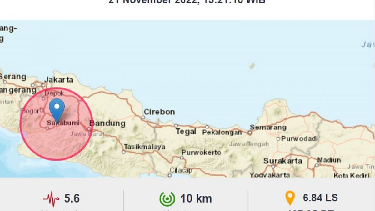 Peringatan gempa terkini dikeluarga BMKG yang mengguncang Kabupaten Cianjur, Senin (21/11/2022). [BMKG.]